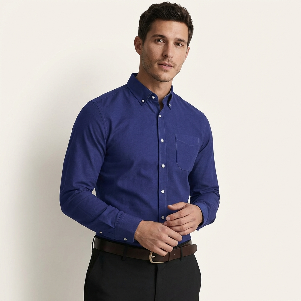 Men’s Classic Button-Up Shirt – Long Sleeve Work & Weekend Wear Navy Blue