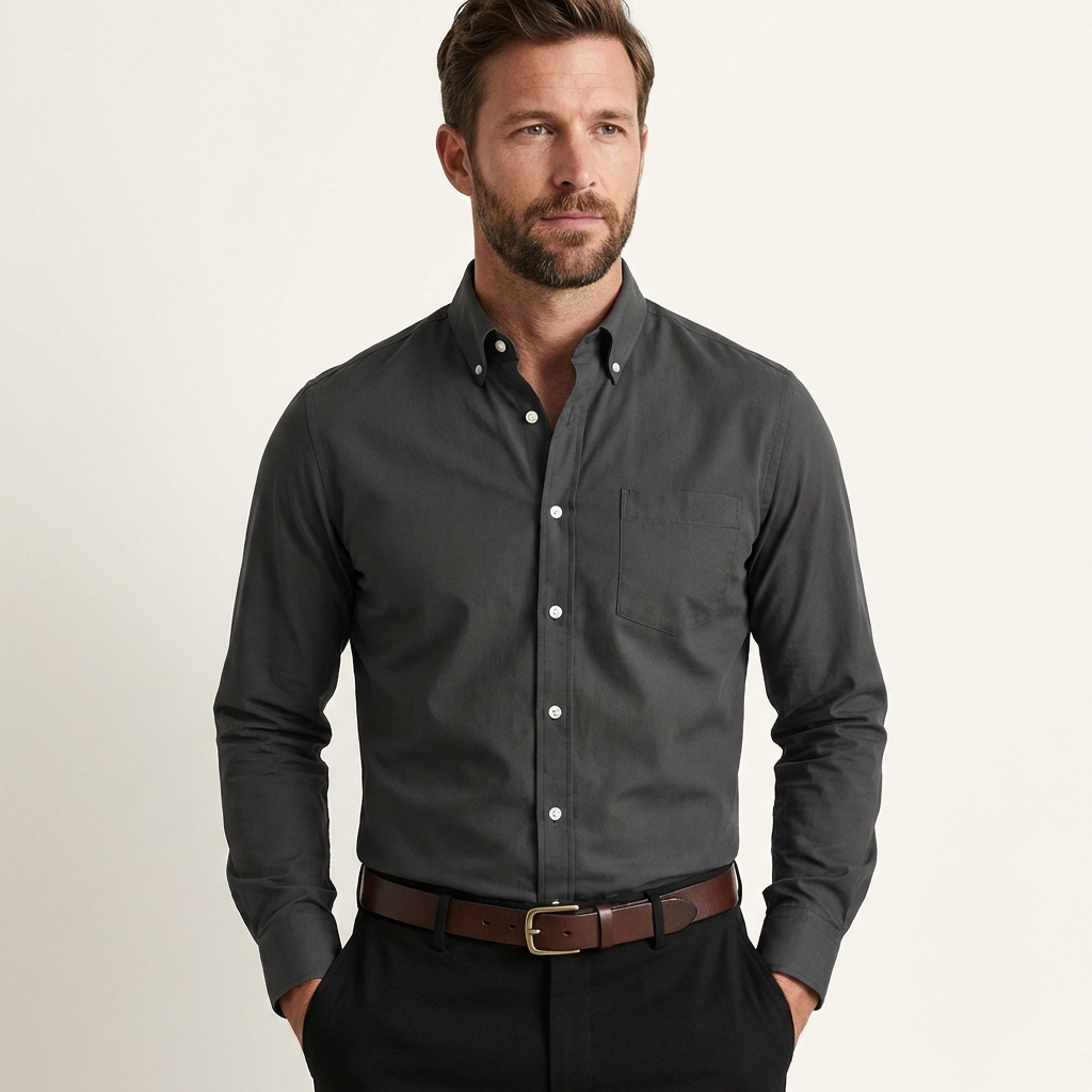 Men’s Classic Button-Up Shirt – Long Sleeve Work & Weekend Wear Black