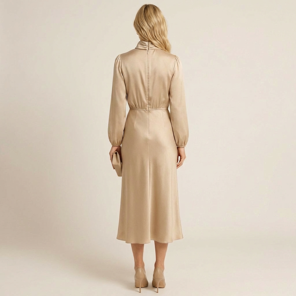 Women’s High Neck Midi Dress – Elegant High Waist Fit