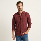 Men’s Solid Color Business Dress Shirt – Long Sleeve Wine Red