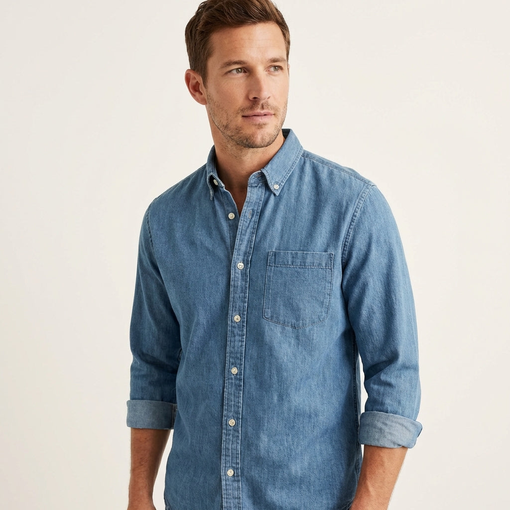 Men’s Solid Color Business Dress Shirt – Long Sleeve Light Blue