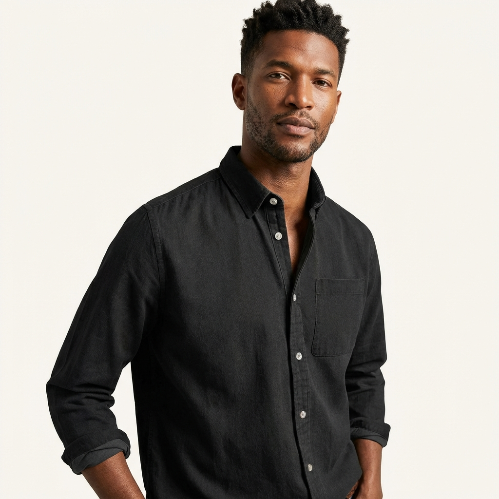 Men’s Solid Color Business Dress Shirt – Long Sleeve Black