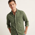 Men’s Solid Color Business Dress Shirt – Long Sleeve Khaki Green
