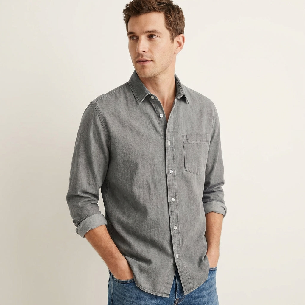 Men’s Solid Color Business Dress Shirt – Long Sleeve Gray