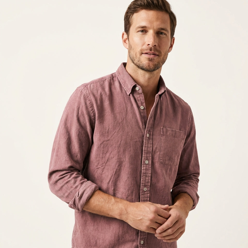 Men’s Solid Color Business Dress Shirt – Long Sleeve Pink