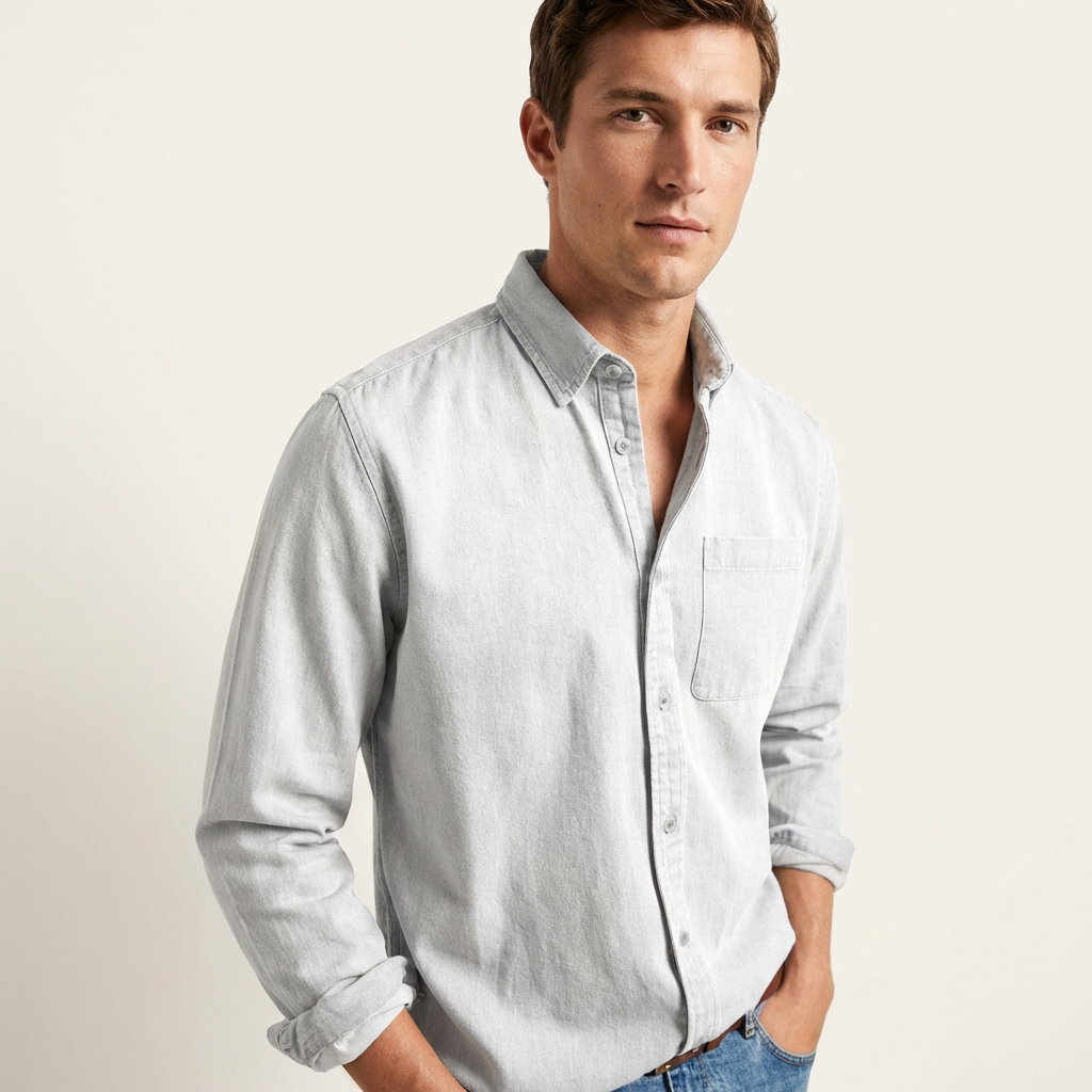 Men’s Solid Color Business Dress Shirt – Long Sleeve White