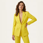 Women’s Plunging Pants Suit – Single Button Blazer & Straight Leg Trousers Yellow