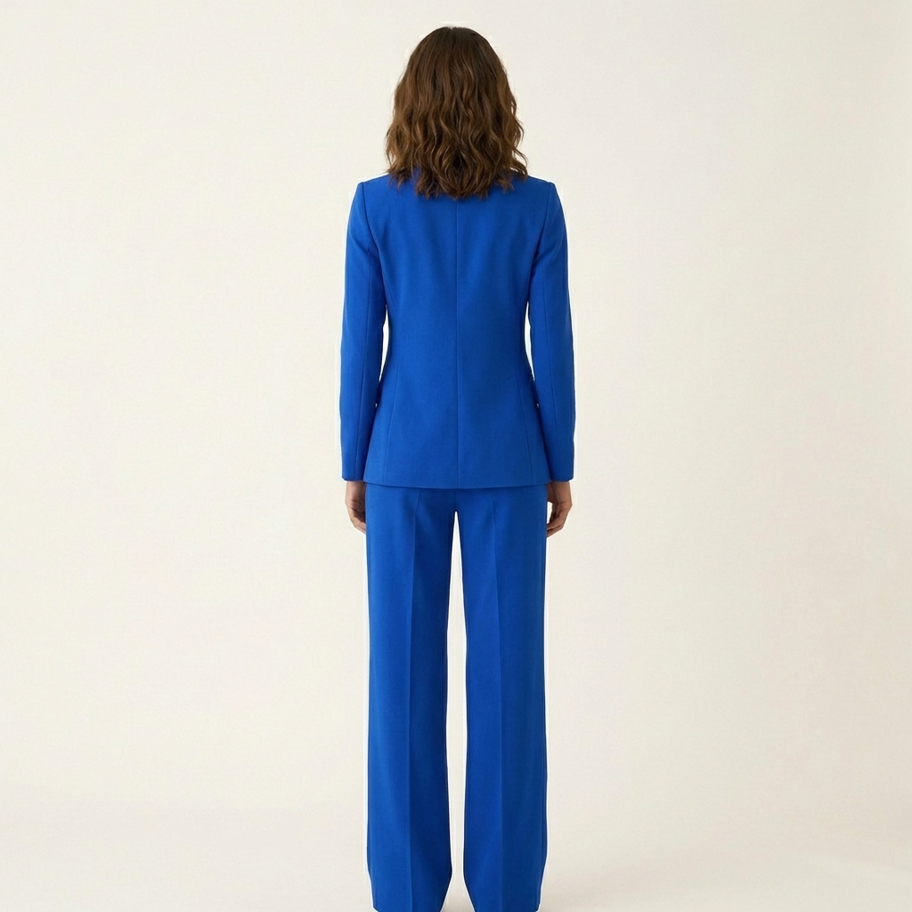 Women’s Plunging Pants Suit – Single Button Blazer & Straight Leg Trousers