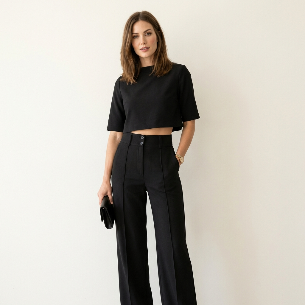 Women’s Matching Top & Trousers Set – Modern Tailored Look Black