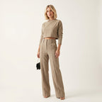 Women’s Matching Top & Trousers Set – Modern Tailored Look Beige