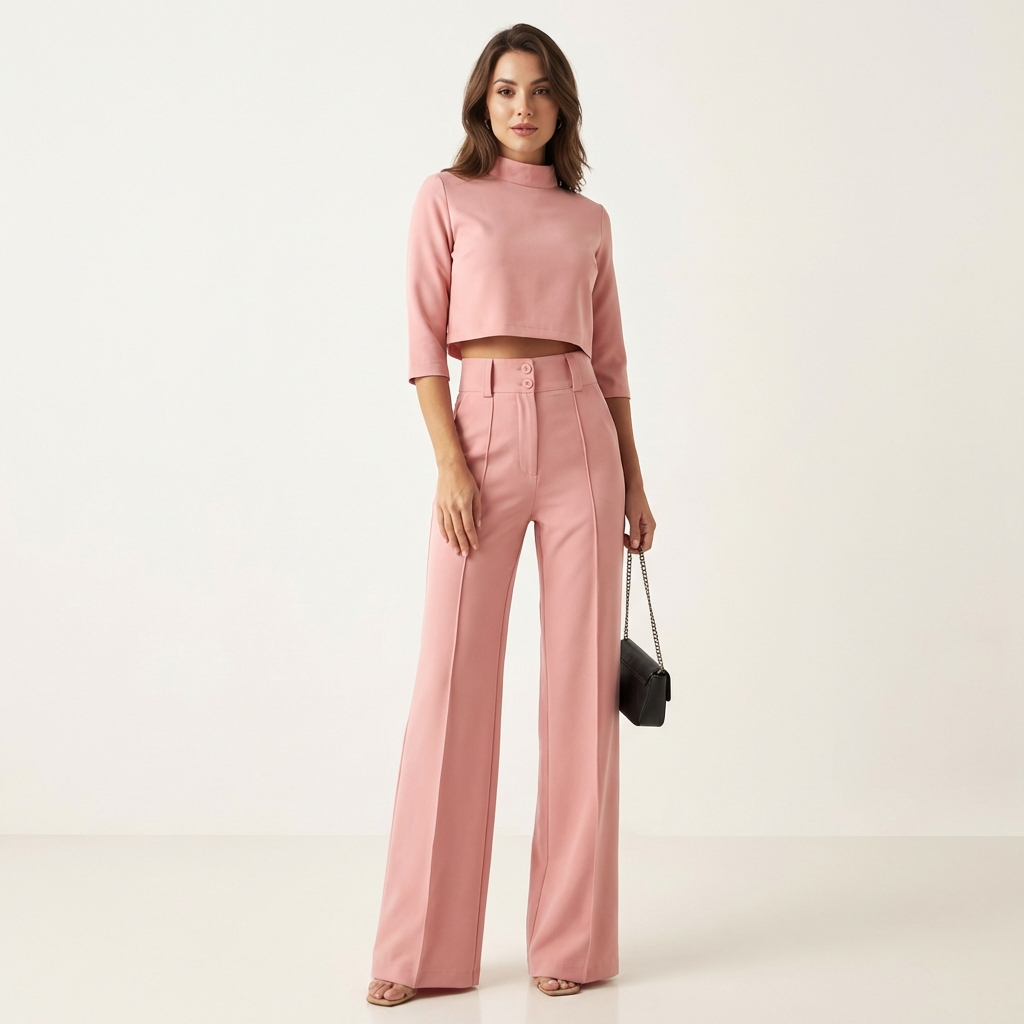 Women’s Matching Top & Trousers Set – Modern Tailored Look Pink