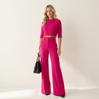 Women’s Matching Top & Trousers Set – Modern Tailored Look Hot Pink