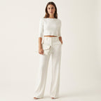 Women’s Matching Top & Trousers Set – Modern Tailored Look White
