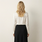 Women’s Draped Neck Satin Blouse – Long Sleeve Elegant Fit