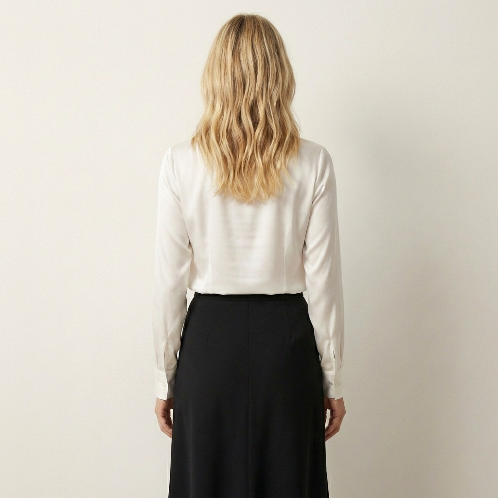 Women’s Draped Neck Satin Blouse – Long Sleeve Elegant Fit