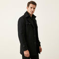 Men’s Elegant Long Winter Overcoat – Button Front Design Black