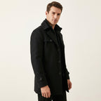 Men’s Elegant Long Winter Overcoat – Button Front Design Black