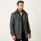 Men’s Elegant Long Winter Overcoat – Button Front Design Gray