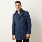 Men’s Elegant Long Winter Overcoat – Button Front Design Navy Blue