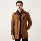 Men’s Elegant Long Winter Overcoat – Button Front Design Bronze