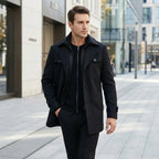 Men’s Elegant Long Winter Overcoat – Button Front Design