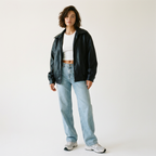 Women’s Oversized Leather Bomber Jacket – Casual Outerwear