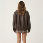 Women’s Oversized Leather Bomber Jacket – Casual Outerwear