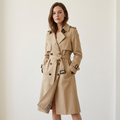 Women’s Double Breasted Trench Coat – Belted Classic Style Beige