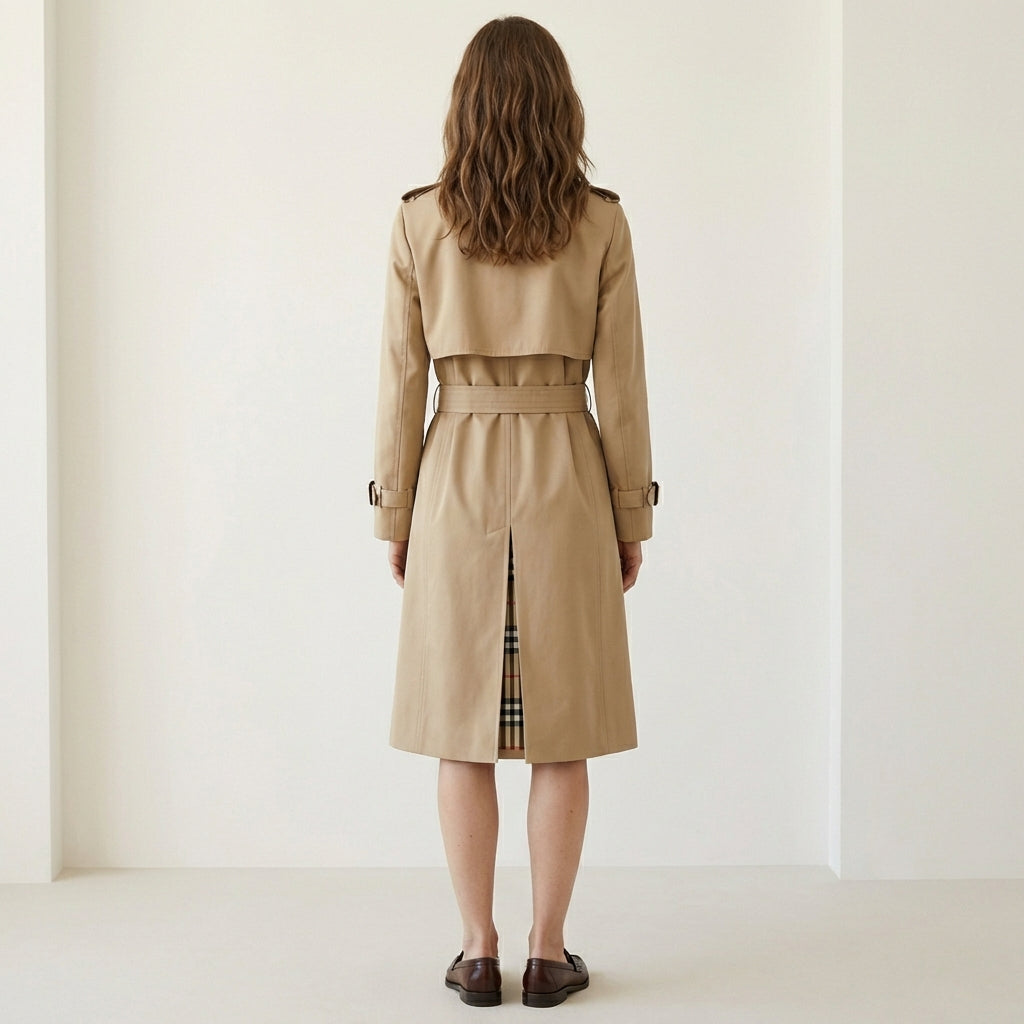 Women’s Double Breasted Trench Coat – Belted Classic Style