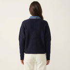 Women’s Navy Knit Cardigan – Denim Trim Detail