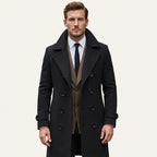 Men’s Wool Blend Double Breasted Long Winter Coat Black