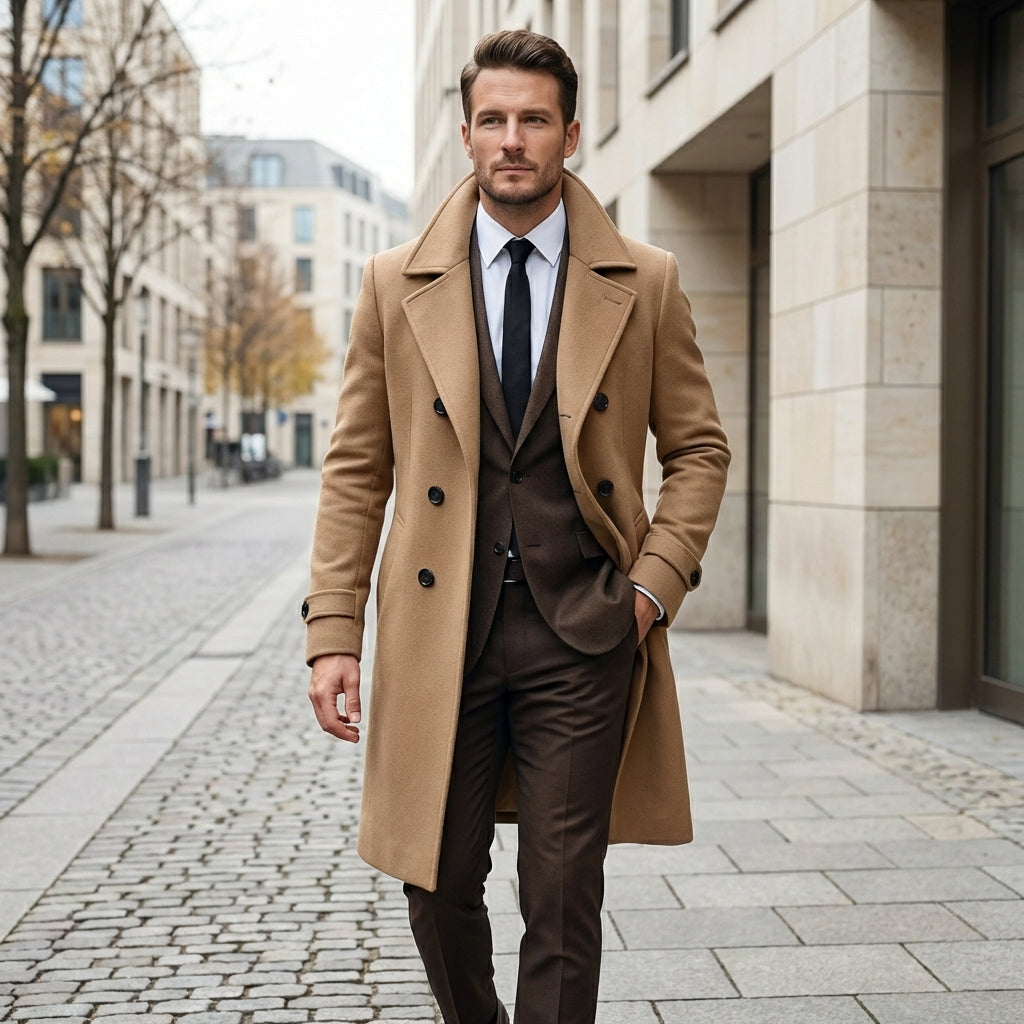 Men’s Wool Blend Double Breasted Long Winter Coat