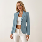 Women’s Lightweight Fitted Blazer – Spring Tailored Jacket Light Blue