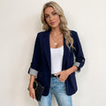 Women’s Classic Tailored Blazer – Roll Up Sleeve Design Navy Blue