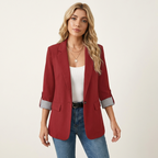 Women’s Classic Tailored Blazer – Roll Up Sleeve Design Wine Red