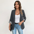 Women’s Classic Tailored Blazer – Roll Up Sleeve Design Gray