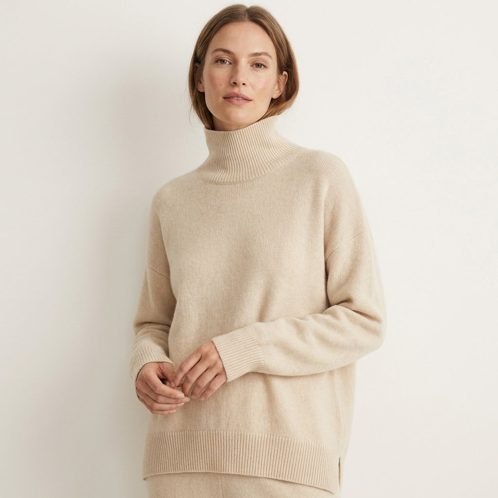 Women’s Cashmere Turtleneck Sweater – Premium Knitwear Beige