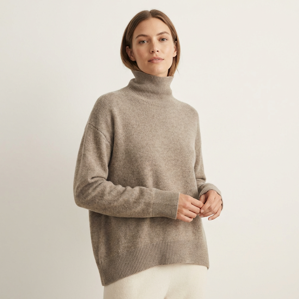 Women’s Cashmere Turtleneck Sweater – Premium Knitwear Khaki Green