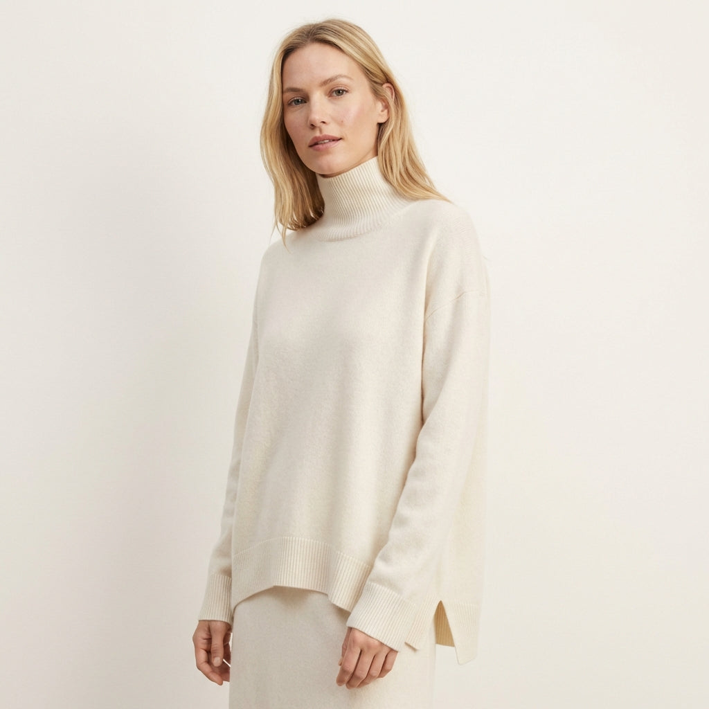 Women’s Cashmere Turtleneck Sweater – Premium Knitwear Cream