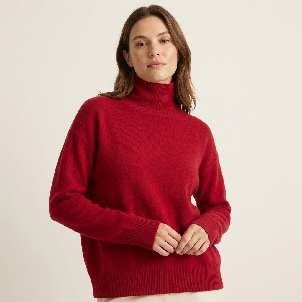 Women’s Cashmere Turtleneck Sweater – Premium Knitwear Red