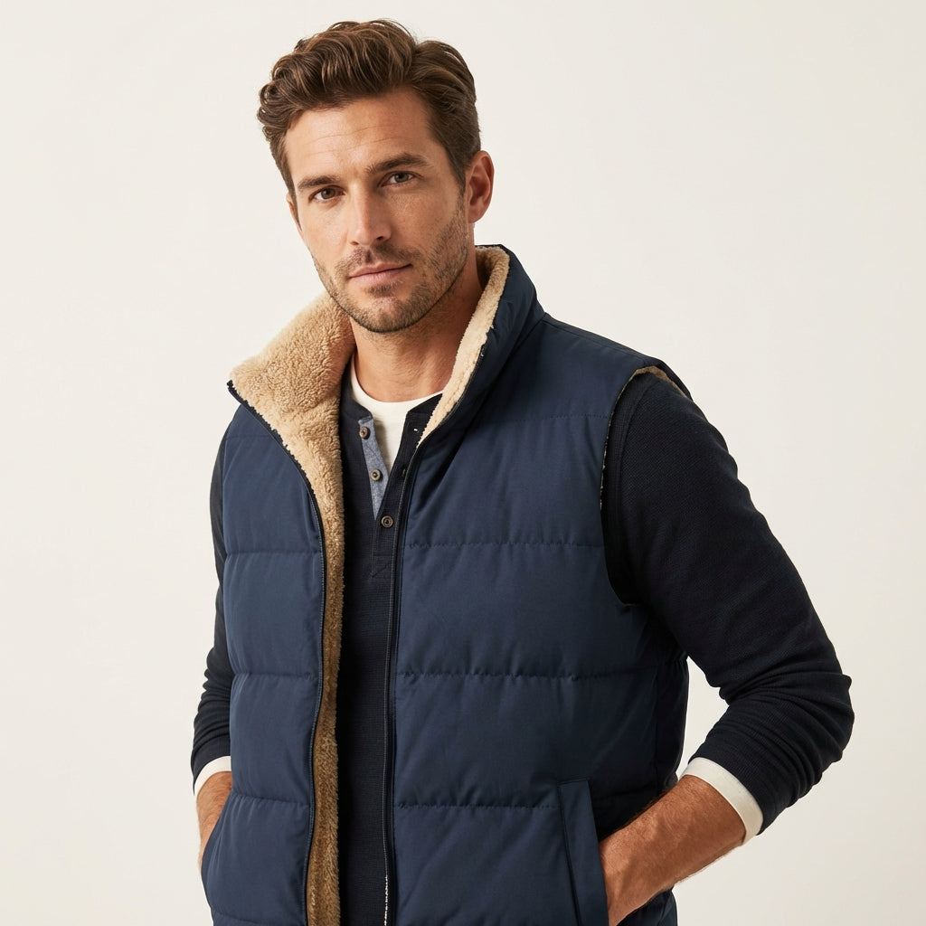 Men’s Lamb Wool Winter Vest – Lightweight Warm Layer Navy Blue