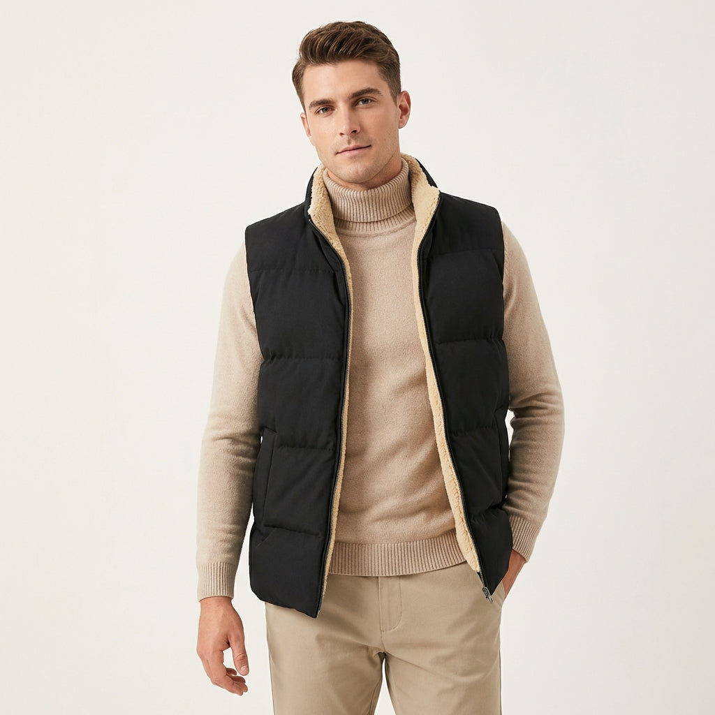 Men’s Lamb Wool Winter Vest – Lightweight Warm Layer Black
