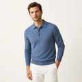 Men’s Merino Wool Polo Sweater – Classic Knit Design Light Blue