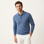 Men’s Merino Wool Polo Sweater – Classic Knit Design Light Blue