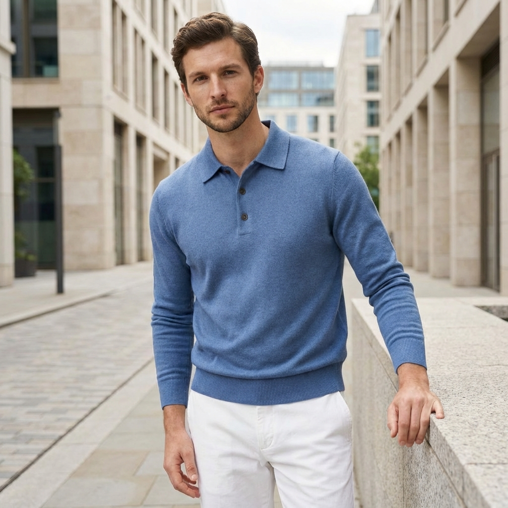 Men’s Merino Wool Polo Sweater – Classic Knit Design