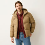 Men's Hooded Cotton Puffer Jacket – Lightweight Insulated Style Beige