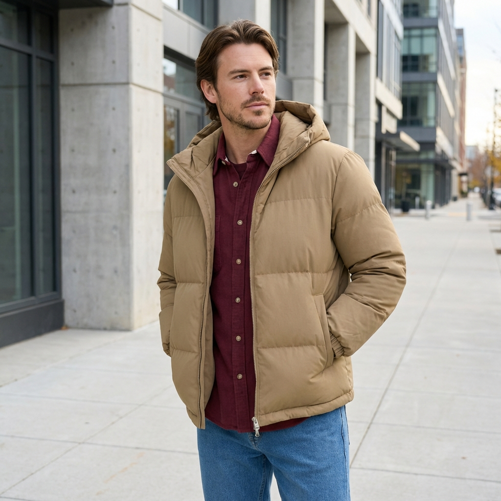 Men's Hooded Cotton Puffer Jacket – Lightweight Insulated Style