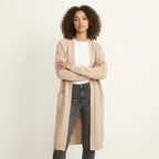 Women’s Thick Knit Cardigan – V-Neck Warm Autumn Style Beige One size