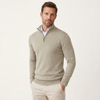 Men’s Slim Fit Quarter Zip Sweater – Lightweight Knit Style Beige
