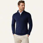 Men’s Slim Fit Quarter Zip Sweater – Lightweight Knit Style Navy Blue